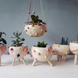 The Chinese ??? Good Fortune Pot - Ceramic Handmade, Planter, Succulent Pot, Plant Home Studio Pottery, Pinch Water Colour Painting - thumbnail 4
