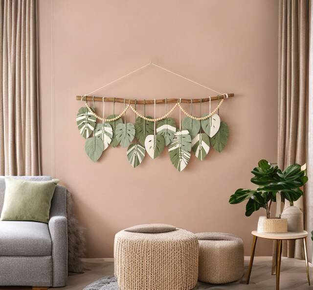 Macrame Leaf Wall Hanging, Green Art, Boho Home Decor, New Gifts, Living Room Mid-Century Modern L36 - image 1