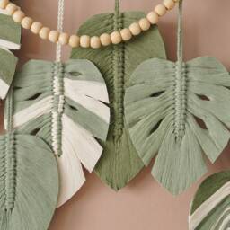 Macrame Leaf Wall Hanging, Green Art, Boho Home Decor, New Gifts, Living Room Mid-Century Modern L36 - thumbnail 4