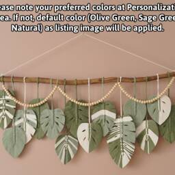 Macrame Leaf Wall Hanging, Green Art, Boho Home Decor, New Gifts, Living Room Mid-Century Modern L36 - thumbnail 3