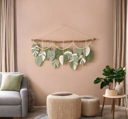 Macrame Leaf Wall Hanging, Green Art, Boho Home Decor, New Gifts, Living Room Mid-Century Modern L36