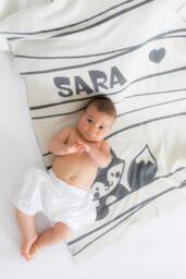 Personalized Organic Cotton Knit Baby Blanket - Fox Design, Handmade in Europe - thumbnail 1