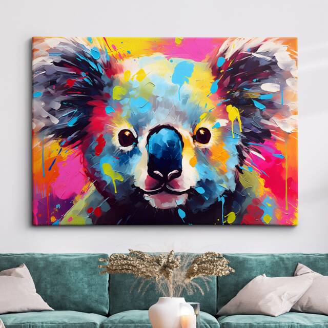 Colorful Koala Wild Animal Abstract Oil Painting Paint Splatter Style Wall Art Framed Canvas Poster Print Home Living Room Decor Pet Gift - image 1