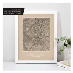 Custom Made Personalised Home UK Map Print Handmade Gift For New Homeowner Any Address Postcode City Town Village - thumbnail 1