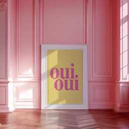 Oui Print, Colourful Wall Decor, Bedroom Eclectic Art Poster, Home Trendy, Groovy 70's Bright Pink Yellow 2729 - thumbnail 3