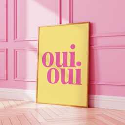 Oui Print, Colourful Wall Decor, Bedroom Eclectic Art Poster, Home Trendy, Groovy 70's Bright Pink Yellow 2729 - thumbnail 2