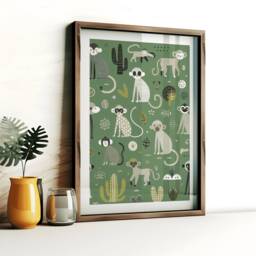 Scandi Monkey Print Set - 3 Scandinavian Style Artwork - Retro Wall Art Scandanavian Design Animal Pattern Decor Nordic Home Poster - thumbnail 3