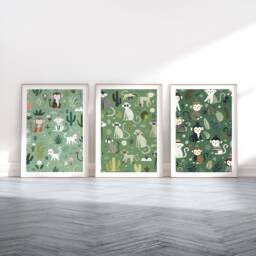 Scandi Monkey Print Set - 3 Scandinavian Style Artwork - Retro Wall Art Scandanavian Design Animal Pattern Decor Nordic Home Poster - thumbnail 1