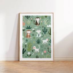 Scandi Monkey Print Set - 3 Scandinavian Style Artwork - Retro Wall Art Scandanavian Design Animal Pattern Decor Nordic Home Poster - thumbnail 2