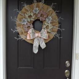 Huge Burlap Christmas Wreath With Pink Silver Snowflakes - Winter Wind/Great Gift Decorations Ornament - thumbnail 3