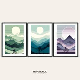 Cyclist Poster Print Set - 3 Posters - Biker Wall Art Colourful Decor Gift Cycling Artwork Boys Mountain Bike Bedroom Biking - thumbnail 2