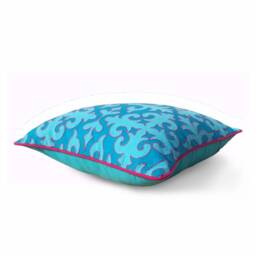 Shyrdak Turquoise Cotton Pillow Cover, Moroccan Print With Piping & Embroidery, 100% - thumbnail 2