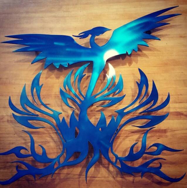 Handmade Phoenix Fire Metal Wall Art Gothic Fantasy Decor - image 1