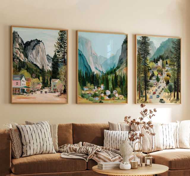 Yosemite Usa Travel Poster Set Of 3 California National Park Landscape Wall Art American Nature Prints, Vintage Illustration - image 1