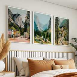 Yosemite Usa Travel Poster Set Of 3 California National Park Landscape Wall Art American Nature Prints, Vintage Illustration - thumbnail 2