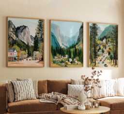 Yosemite Usa Travel Poster Set Of 3 California National Park Landscape Wall Art American Nature Prints, Vintage Illustration