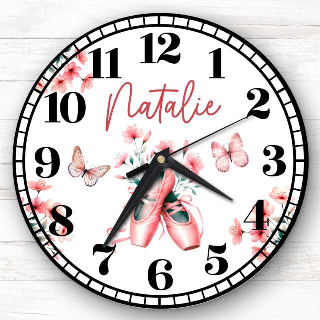 Pink Ballet Shoes Personalised Gift For Kid's Bedroom Clock - Kids Clock, Children's Decor, Custom Wall - image 1