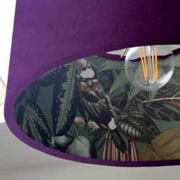 Purple Velvet Drum Lampshade, Double Sided Lampshade With Sage Wonderland Paper On Interior, Tropical - thumbnail 2