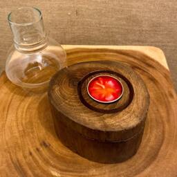 Hand Carved Reclaimed Teak Tealight Box - Wooden Jewelry With Glass Topper - thumbnail 4