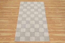 Hand Block Printed Cotton Rug Gray Beige Checkered Area Rug - thumbnail 1