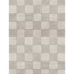 Hand Block Printed Cotton Rug Gray Beige Checkered Area Rug - thumbnail 2