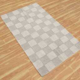 Hand Block Printed Cotton Rug Gray Beige Checkered Area Rug - thumbnail 3