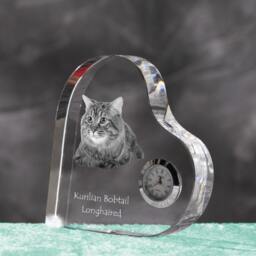 Kurilian Bobtail - Crystal Clock in The Shape Of A Heart With Image Pure-Bred Cat - thumbnail 2