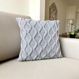 "Hand Knit Pillow Cover Silver Gray Diamond Pattern With Buttons 16""x16" - thumbnail 2