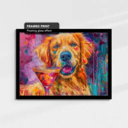 Golden Retriever Cocktail Glass Painting Framed Poster Print & Canvas Wall Decor Art Bar Kitchen Room Dog Gift Pet - thumbnail 2