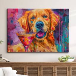 Golden Retriever Cocktail Glass Painting Framed Poster Print & Canvas Wall Decor Art Bar Kitchen Room Dog Gift Pet