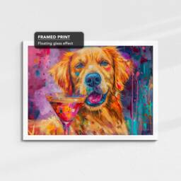 Golden Retriever Cocktail Glass Painting Framed Poster Print & Canvas Wall Decor Art Bar Kitchen Room Dog Gift Pet - thumbnail 3