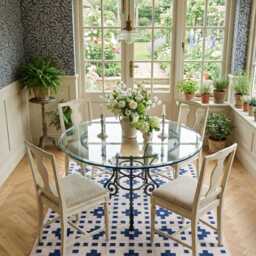Blue & Ivory Southwestern Rug - Geometric Cotton Flatweave Area For Contemporary Homes in Custom Options - thumbnail 4