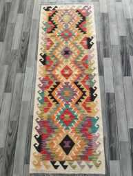 Kilim Runner Multicolour, Handmade Artisan Afghan Turkish Persian Qashqai Navajo Bohemian Natural Wool Flatweave Rug 198x68 cm - thumbnail 1