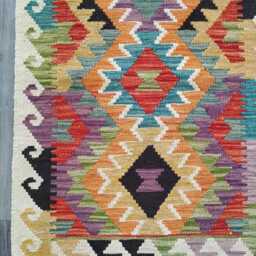 Kilim Runner Multicolour, Handmade Artisan Afghan Turkish Persian Qashqai Navajo Bohemian Natural Wool Flatweave Rug 198x68 cm - thumbnail 2