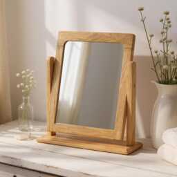 Oak Vanity Mirror With Wooden Frame Small Bedroom - thumbnail 1