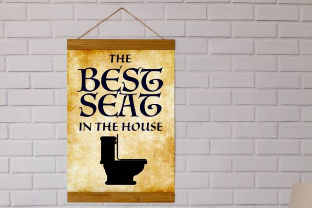 Funny Bathroom Art, Best Seat in The House Toilet Wood Framed Canvas Print Kids Decor, Signs - image 1