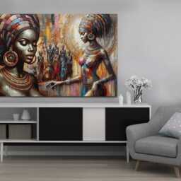 African Theme Beautiful Ladies, Ethnic, Rustic, Brown Tones, Jewelries, Wall Art Mounted Canvas Print Ready To Hang - thumbnail 2