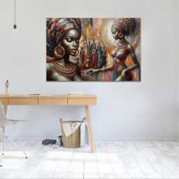 African Theme Beautiful Ladies, Ethnic, Rustic, Brown Tones, Jewelries, Wall Art Mounted Canvas Print Ready To Hang - thumbnail 3