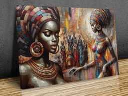 African Theme Beautiful Ladies, Ethnic, Rustic, Brown Tones, Jewelries, Wall Art Mounted Canvas Print Ready To Hang - thumbnail 1