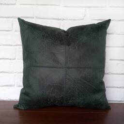 Dark Green Vegan Leather Christmas Pillow Cove R - Square Stitch Design - thumbnail 3