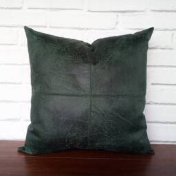 Dark Green Vegan Leather Christmas Pillow Cove R - Square Stitch Design - thumbnail 2