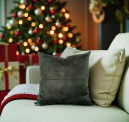 Dark Green Vegan Leather Christmas Pillow Cove R - Square Stitch Design - thumbnail 1