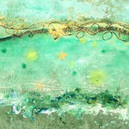 Abstract Ocean Floor Art Blue Green Gold Acrylic Painting - thumbnail 2
