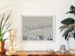 Philadelphia, Pennsylvania Felt Poster Banner - City Skyline Wall Art Print Sign. Vintage Line Drawing Pennant Home Decor. Handmade Gift - thumbnail 1