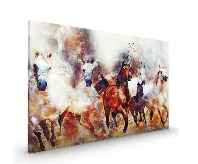 Wild Horses Canvas Framed Glossy Coated Premium With Metal Hanger Various Sizes - image 1