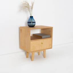Birch Plywood Bedside Table, Scandinavian Nightstand With Copper Handle - thumbnail 2