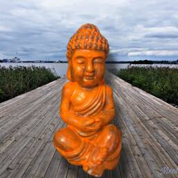Hand Painted Orange Buddha Statue - Sitting Meditation Ornaments Beautiful Unique - thumbnail 2