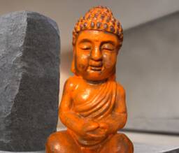 Hand Painted Orange Buddha Statue - Sitting Meditation Ornaments Beautiful Unique - thumbnail 1