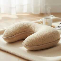 Merino Wool U-Shape Neck Pillow - Light Grey Travel Cushion Beige Option - thumbnail 4