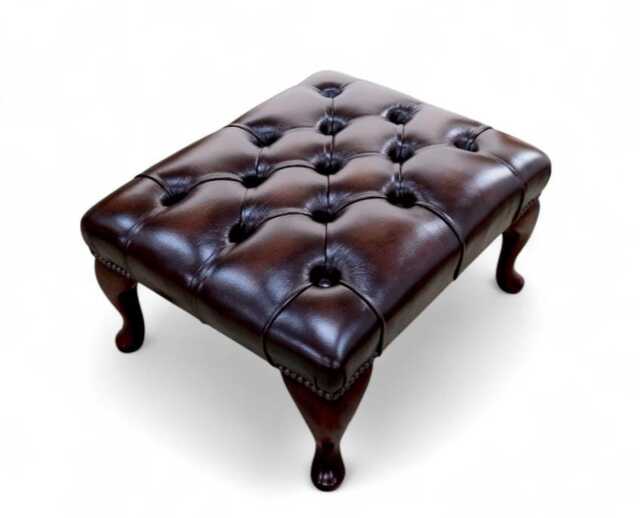 Chesterfield Footstool Brown Handmade Real Leather - image 1